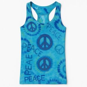 Tie Dye Crystal Encrusted Peace Tank Top